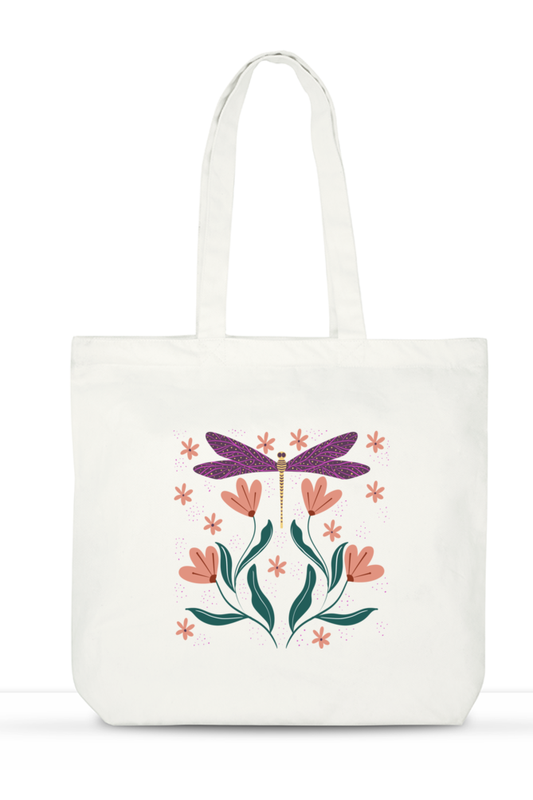 Dragon Fly Large Tote Bag with Zipper & Pockets