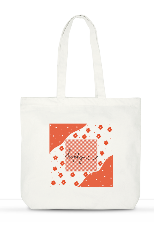 Happy Large Tote Bag with Zipper & Pockets